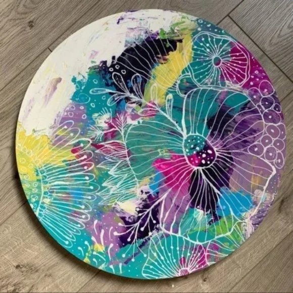 Original mix media springs color modern art round
